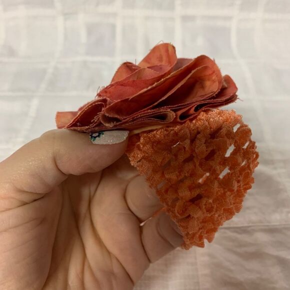 Handmade Infant Headband Peach Band Peach Salmon Flower Center Size Preemie B301 - Picture 5 of 10